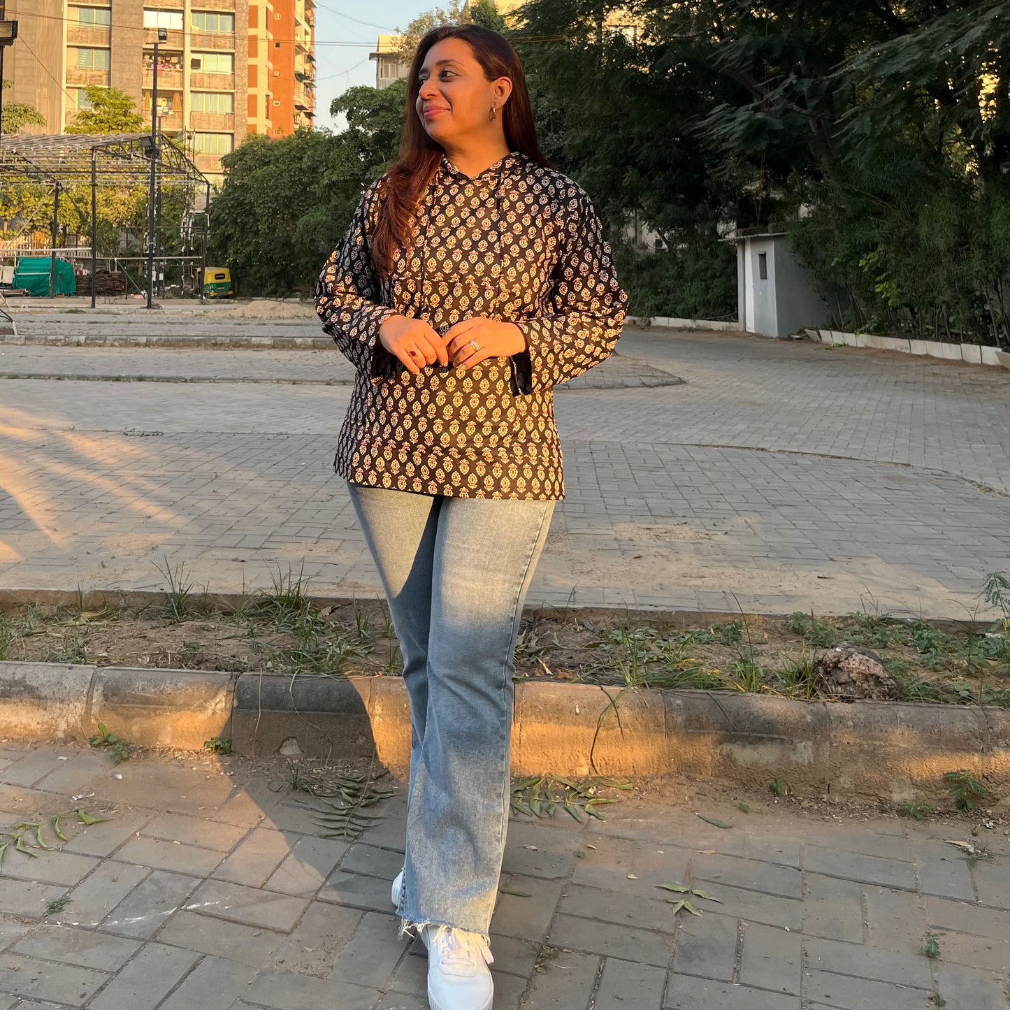 Hand Block Printed Hoodie - New Black