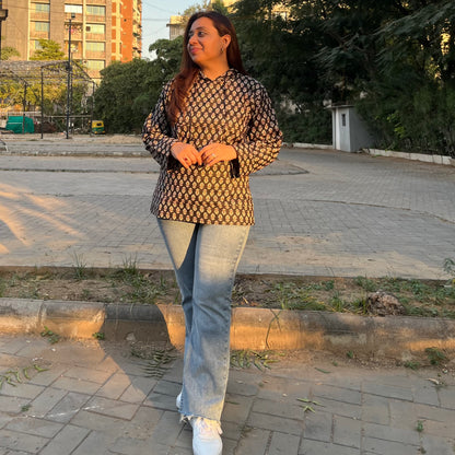 Hand Block Printed Hoodie - New Black