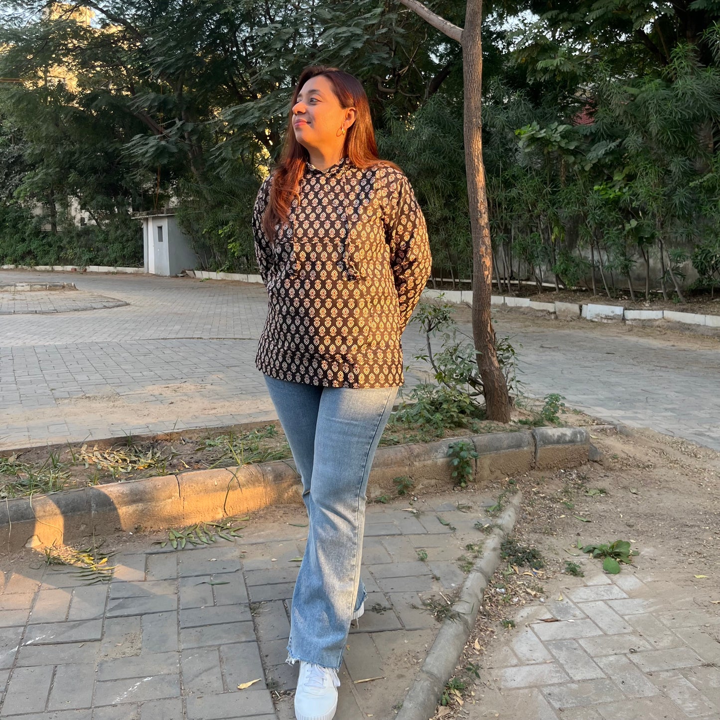 Hand Block Printed Hoodie - New Black