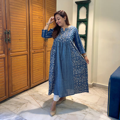 Ruh- Handblock Printed Everyday Kurta - Blue