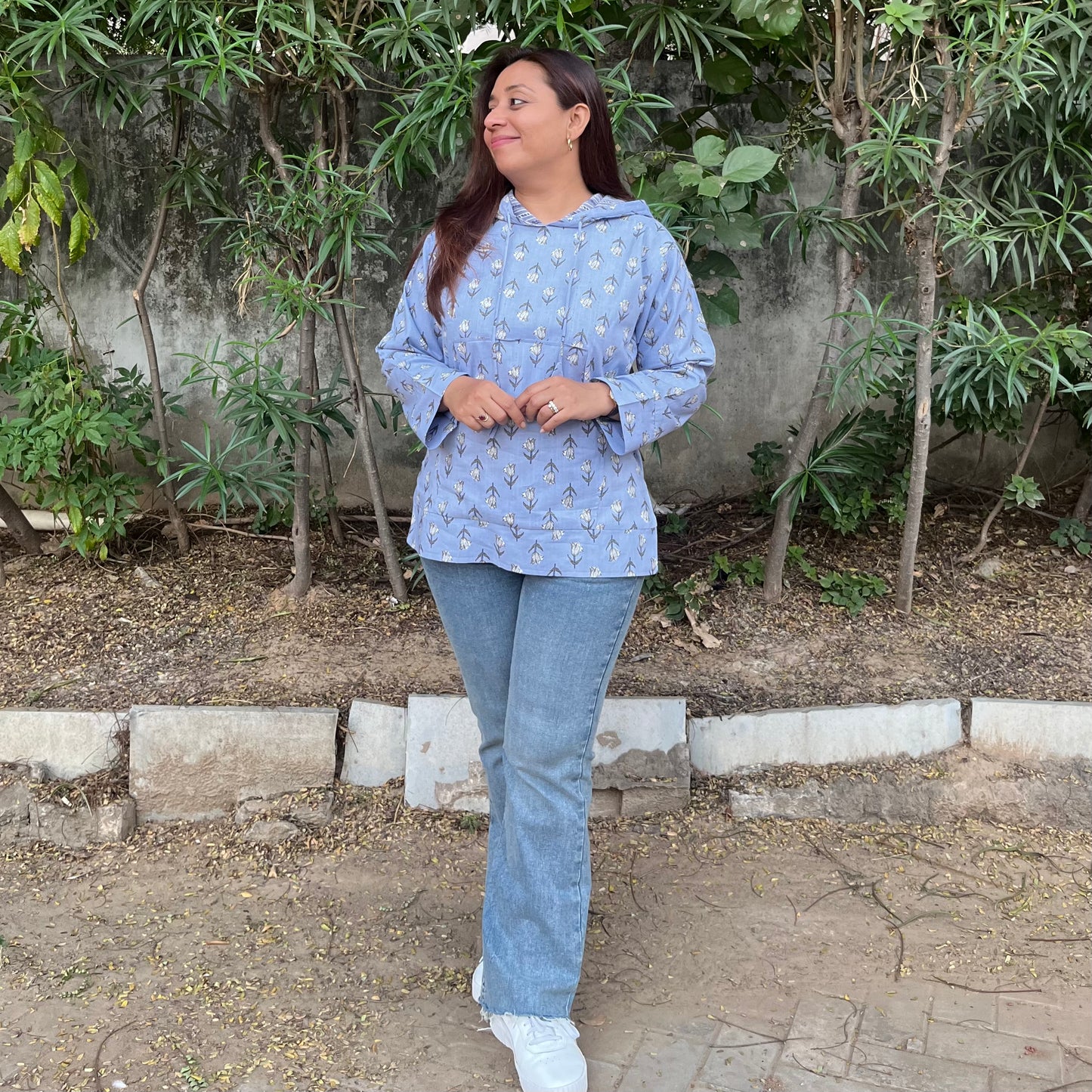 Hand Block Printed Hoodie - Light Purple