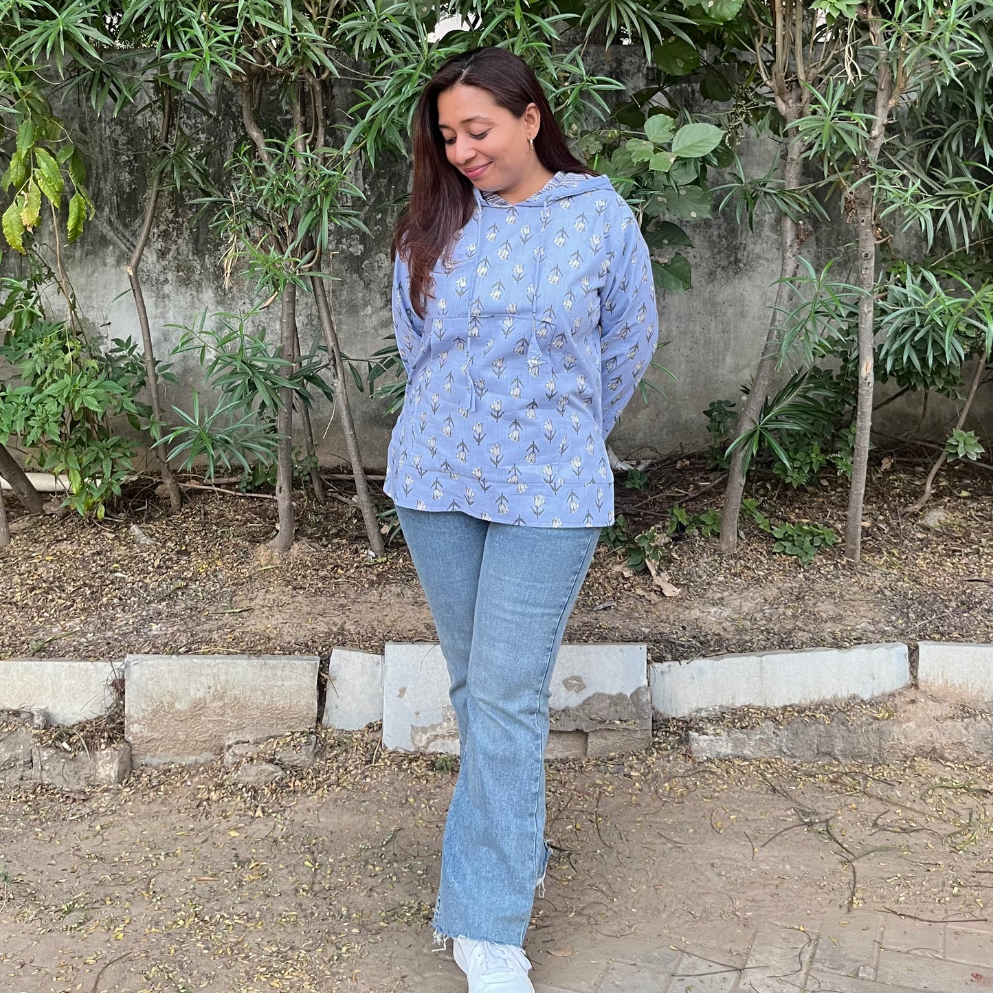 Hand Block Printed Hoodie - Light Purple