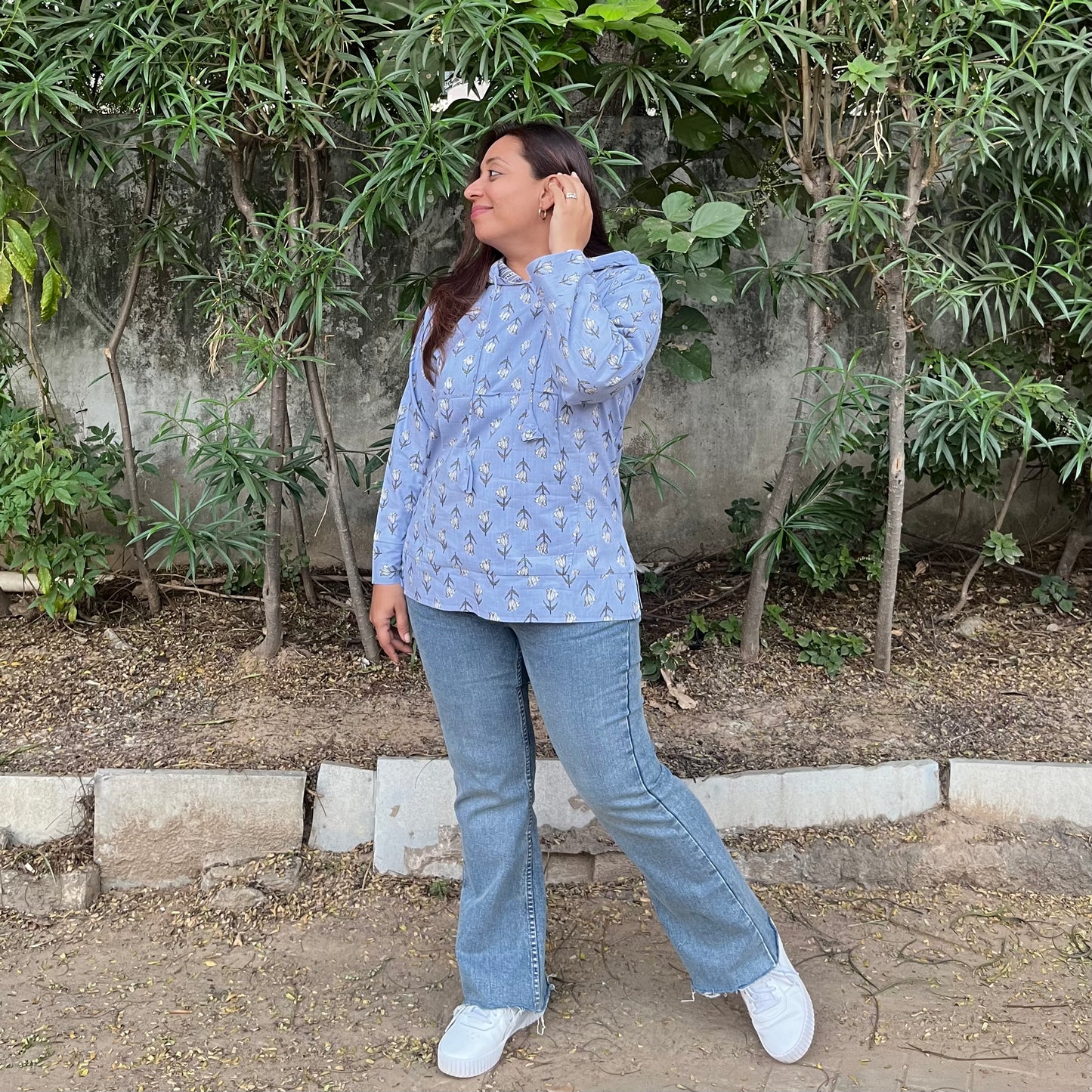 Hand Block Printed Hoodie - Light Purple