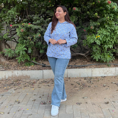 Hand Block Printed Hoodie - Light Purple