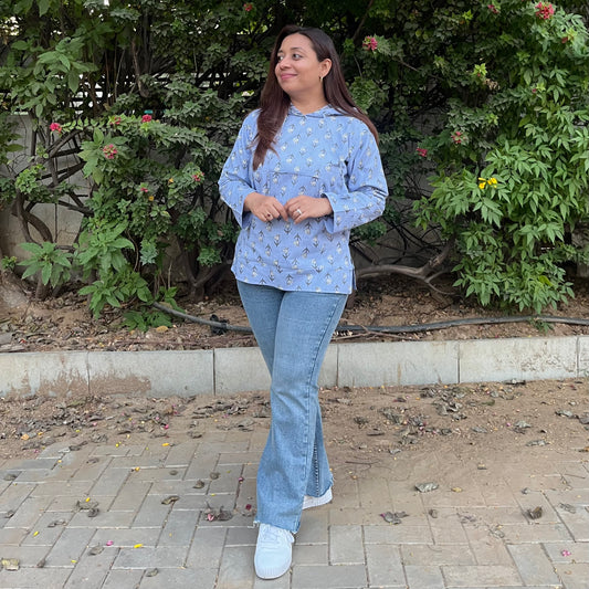 Hand Block Printed Hoodie - Light Purple