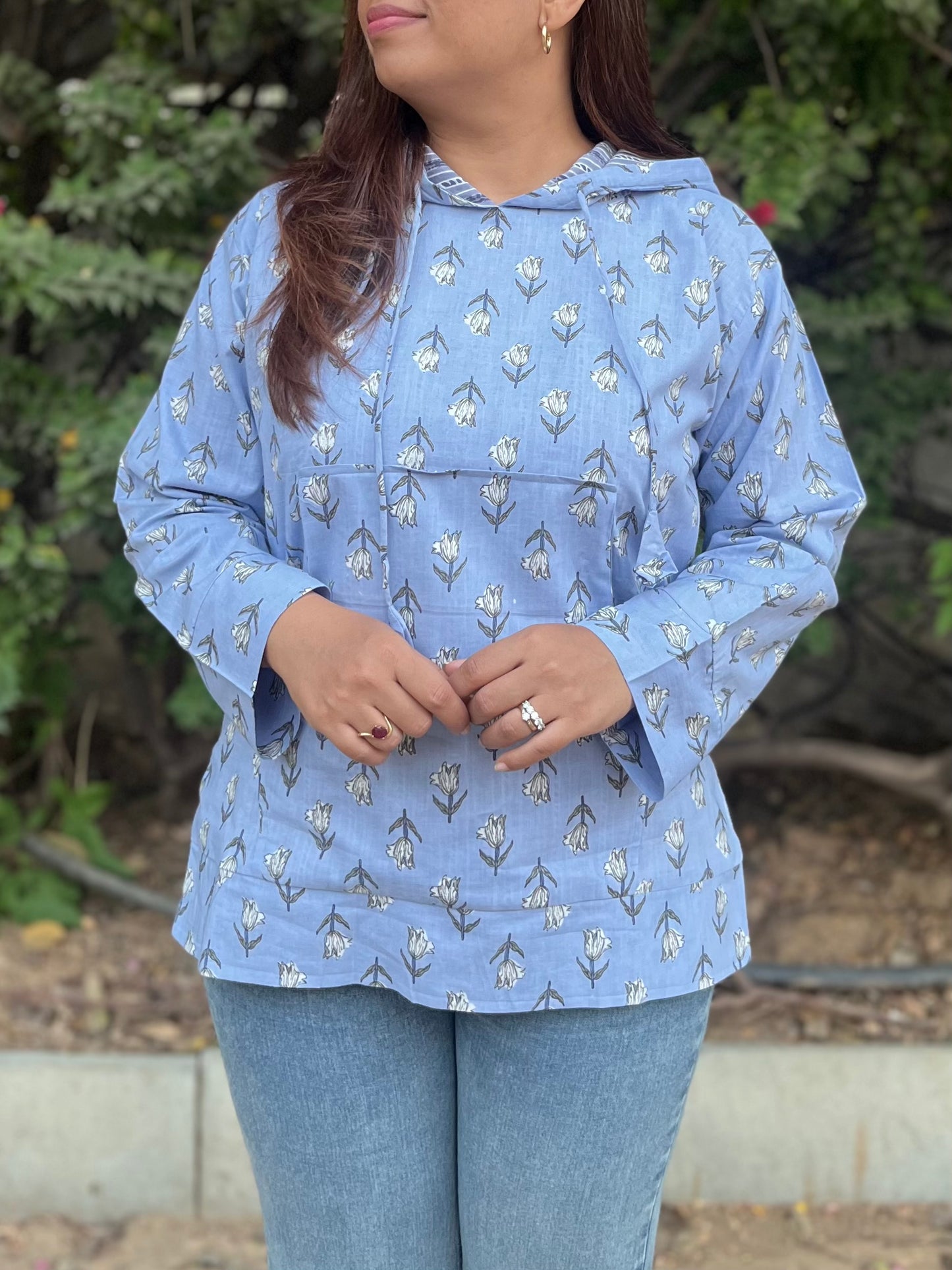 Hand Block Printed Hoodie - Light Purple