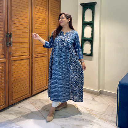 Ruh- Handblock Printed Everyday Kurta - Blue