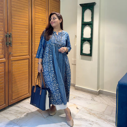 Ruh- Handblock Printed Everyday Kurta - Blue