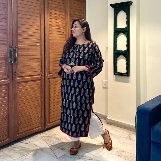 Ajrakh Handblock Printed Kurta_Black