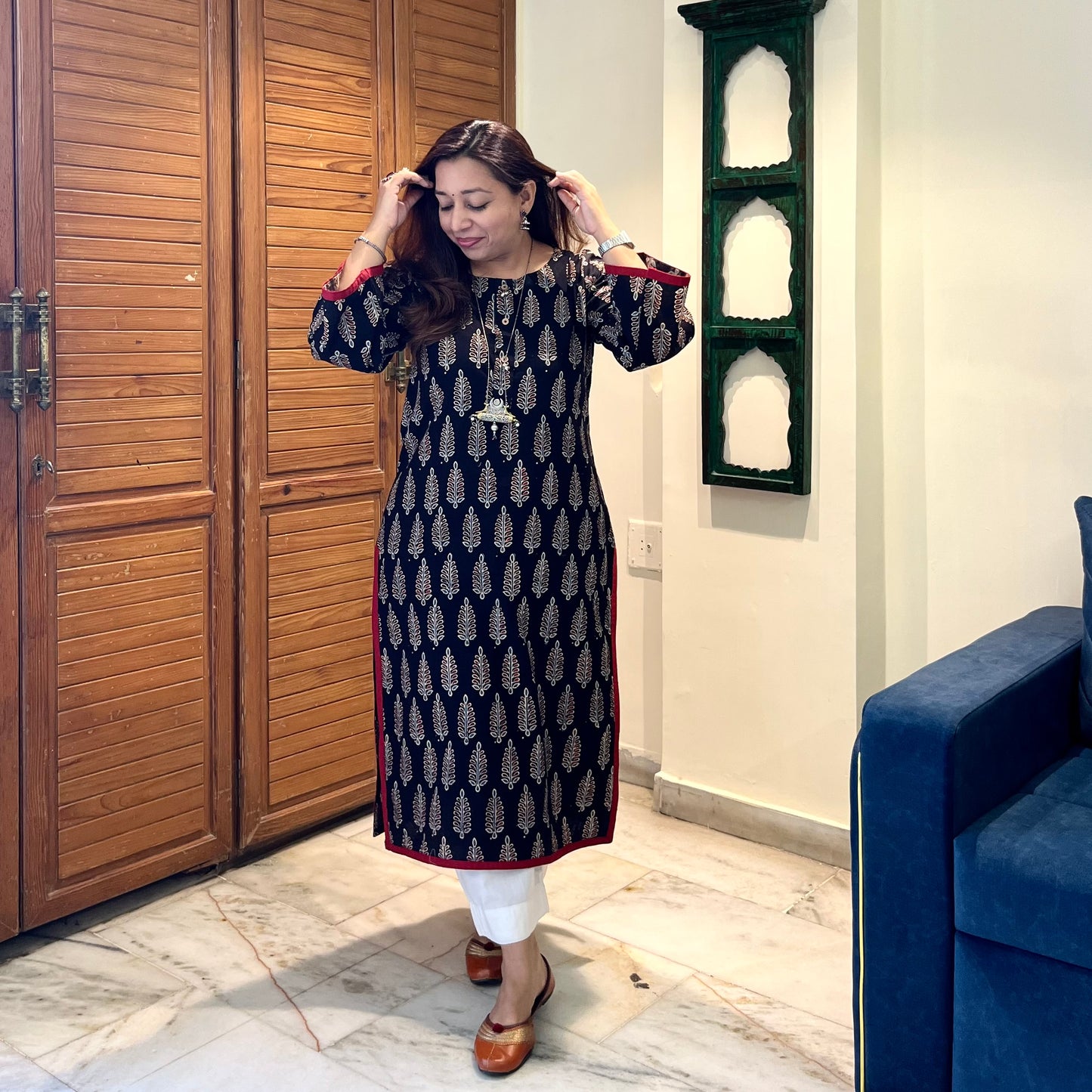 Ajrakh Handblock Printed Kurta_Black