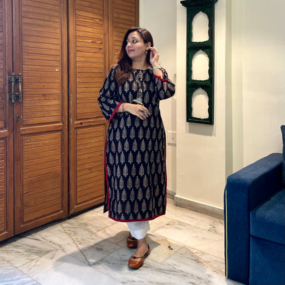 Ajrakh Handblock Printed Kurta_Black