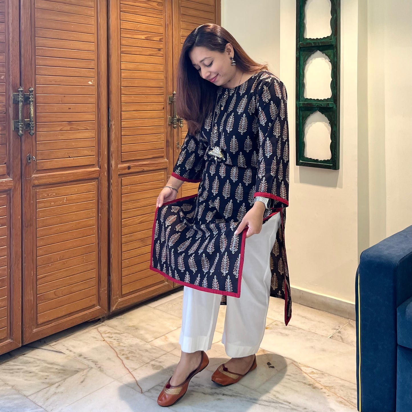 Ajrakh Handblock Printed Kurta_Black