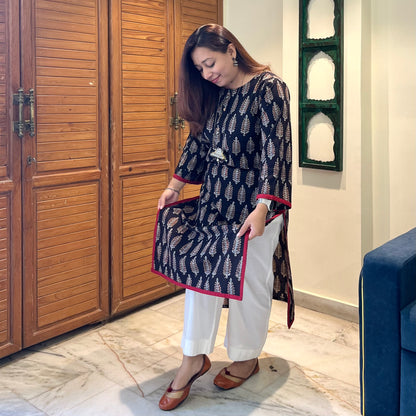 Ajrakh Handblock Printed Kurta_Black