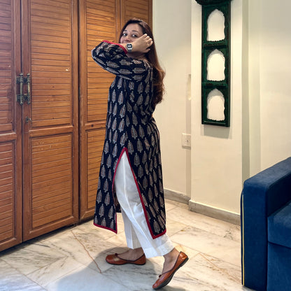 Ajrakh Handblock Printed Kurta_Black