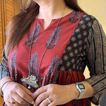 Ruh- Handblock Printed Everyday Kurta - Maroon