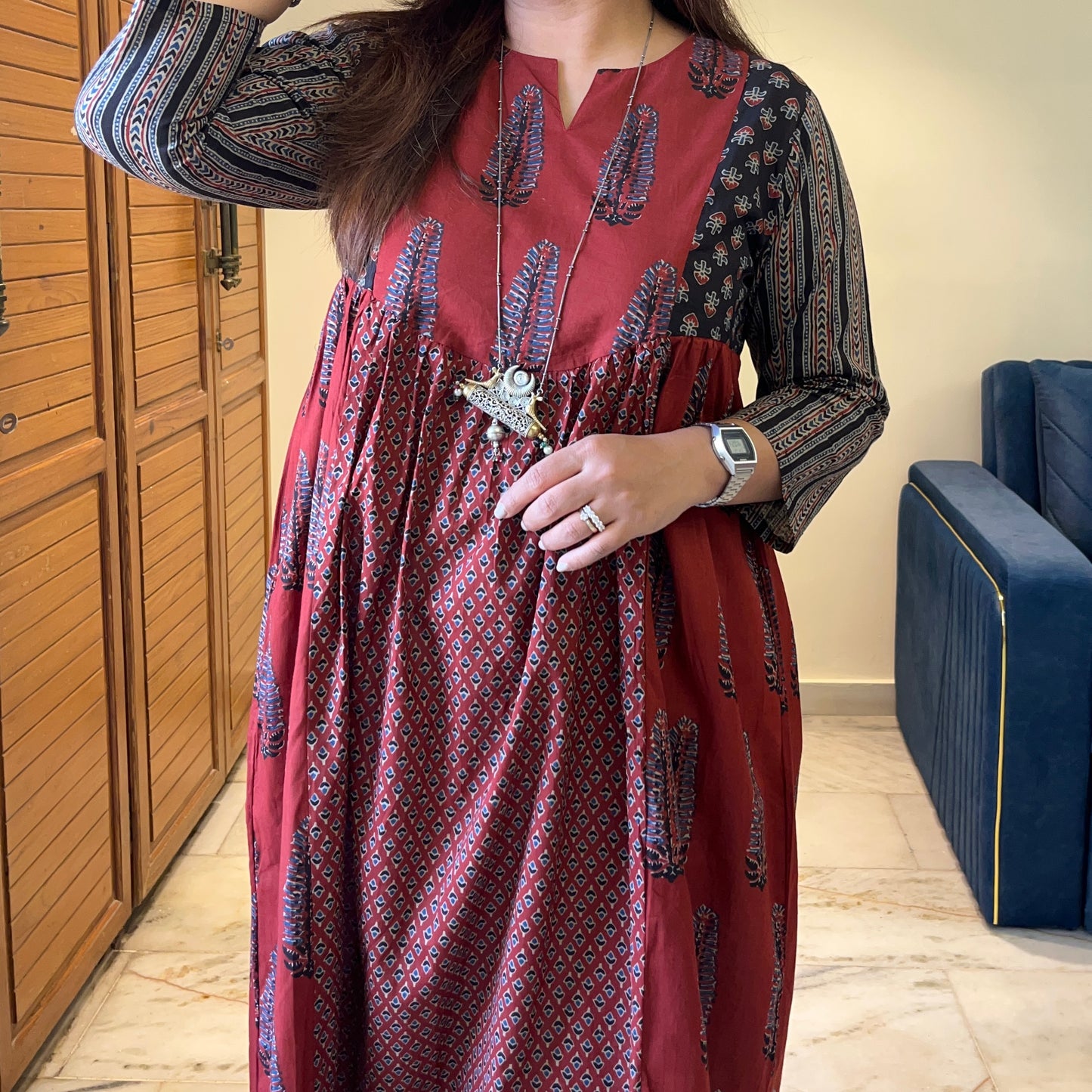 Ruh- Handblock Printed Everyday Kurta - Maroon