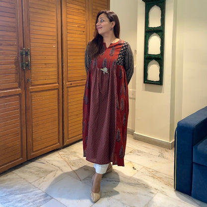 Ruh- Handblock Printed Everyday Kurta - Maroon