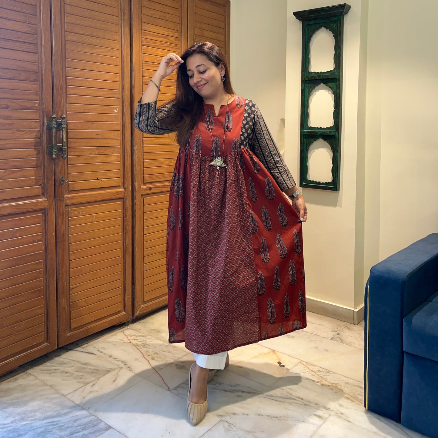 Ruh- Handblock Printed Everyday Kurta - Maroon
