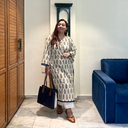 Ajrakh Handblock Printed Kurta_Off-White