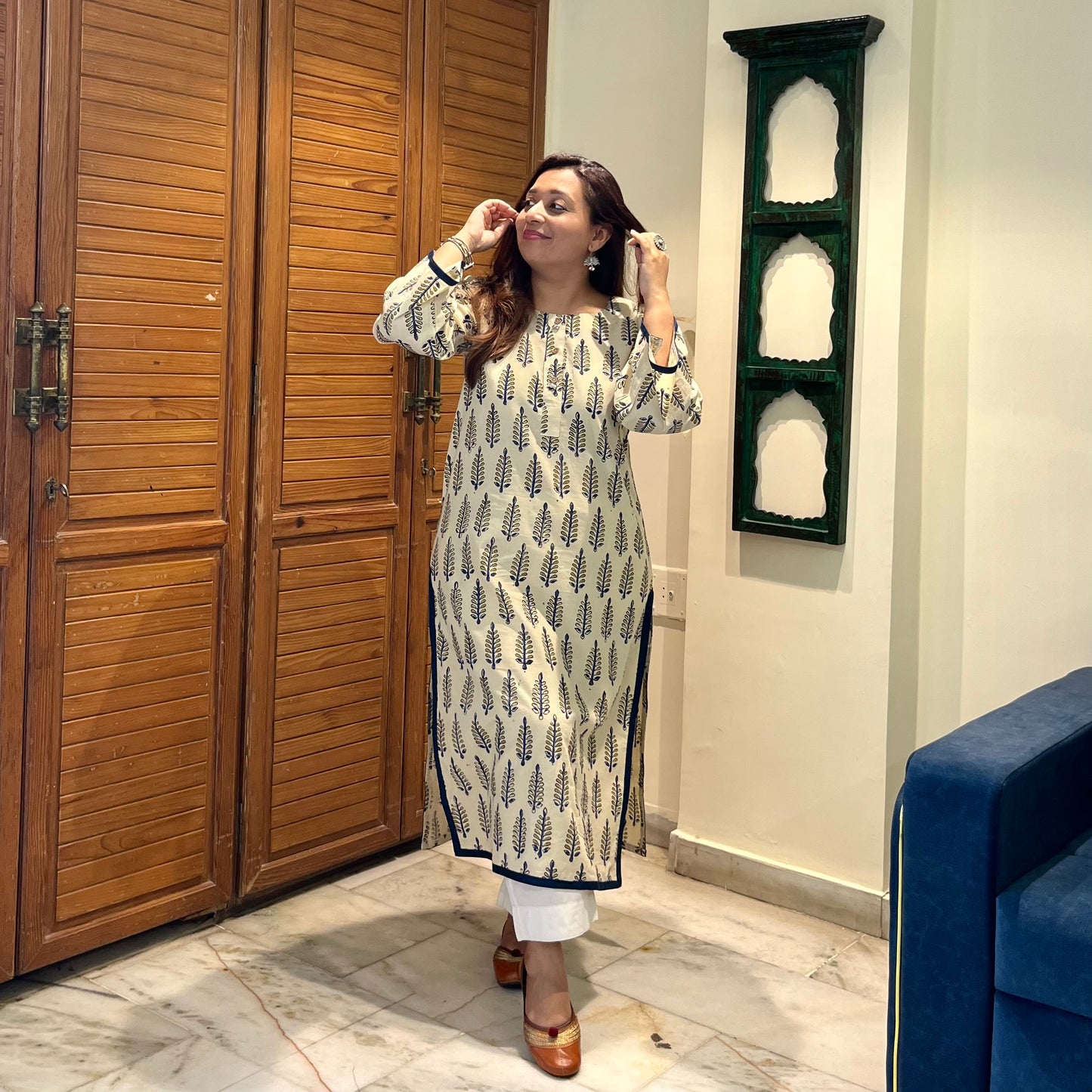 Ajrakh Handblock Printed Kurta_Off-White
