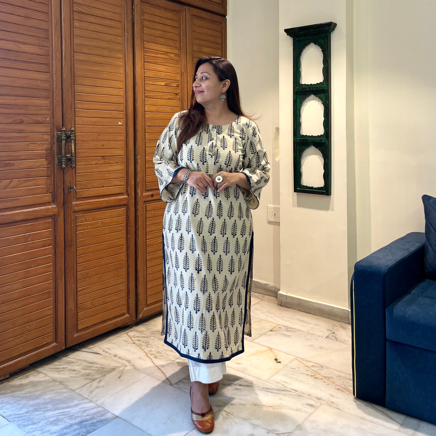 Ajrakh Handblock Printed Kurta_Off-White