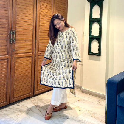 Ajrakh Handblock Printed Kurta_Off-White