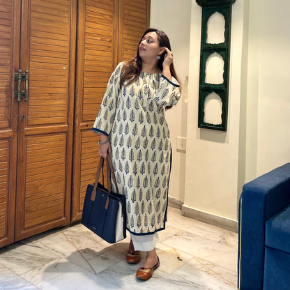 Ajrakh Handblock Printed Kurta_Off-White