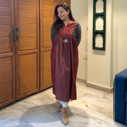Ruh- Handblock Printed Everyday Kurta - Maroon