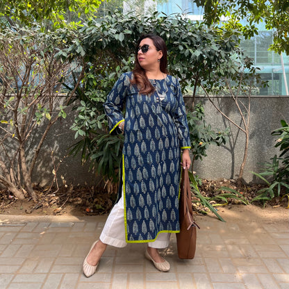 Ajrakh Handblock Printed Kurta_Indigo Blue