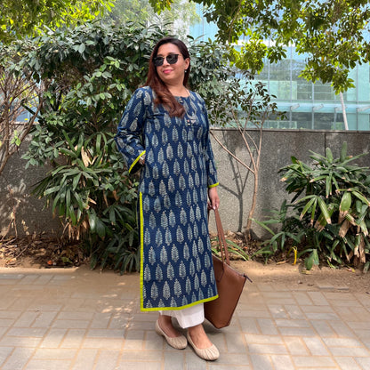 Ajrakh Handblock Printed Kurta_Indigo Blue
