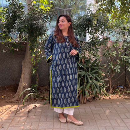 Ajrakh Handblock Printed Kurta_Indigo Blue