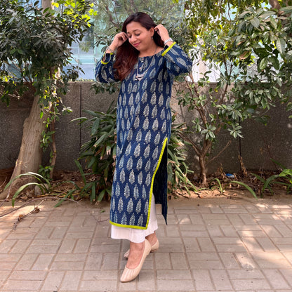 Ajrakh Handblock Printed Kurta_Indigo Blue