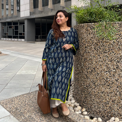 Ajrakh Handblock Printed Kurta_Indigo Blue