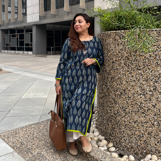 Ajrakh Handblock Printed Kurta_Indigo Blue