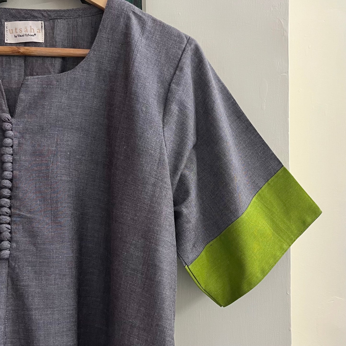 Mira Cotton Co-ord Set - Grey & Lime Green