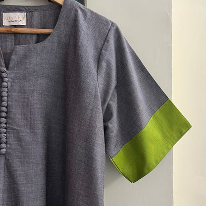 Mira Cotton Co-ord Set - Grey & Lime Green