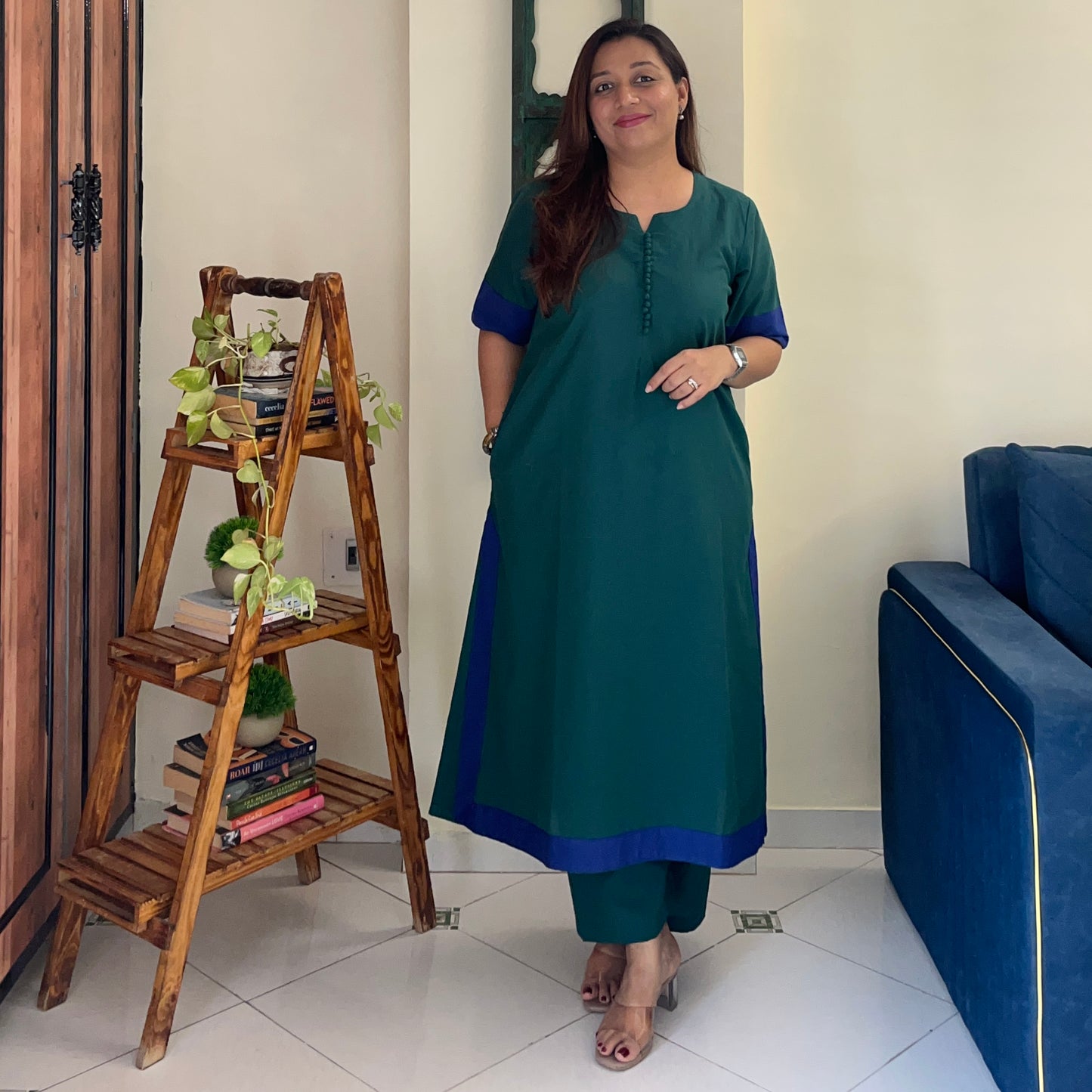 Mira Cotton Co-ord Set - Teal & Blue