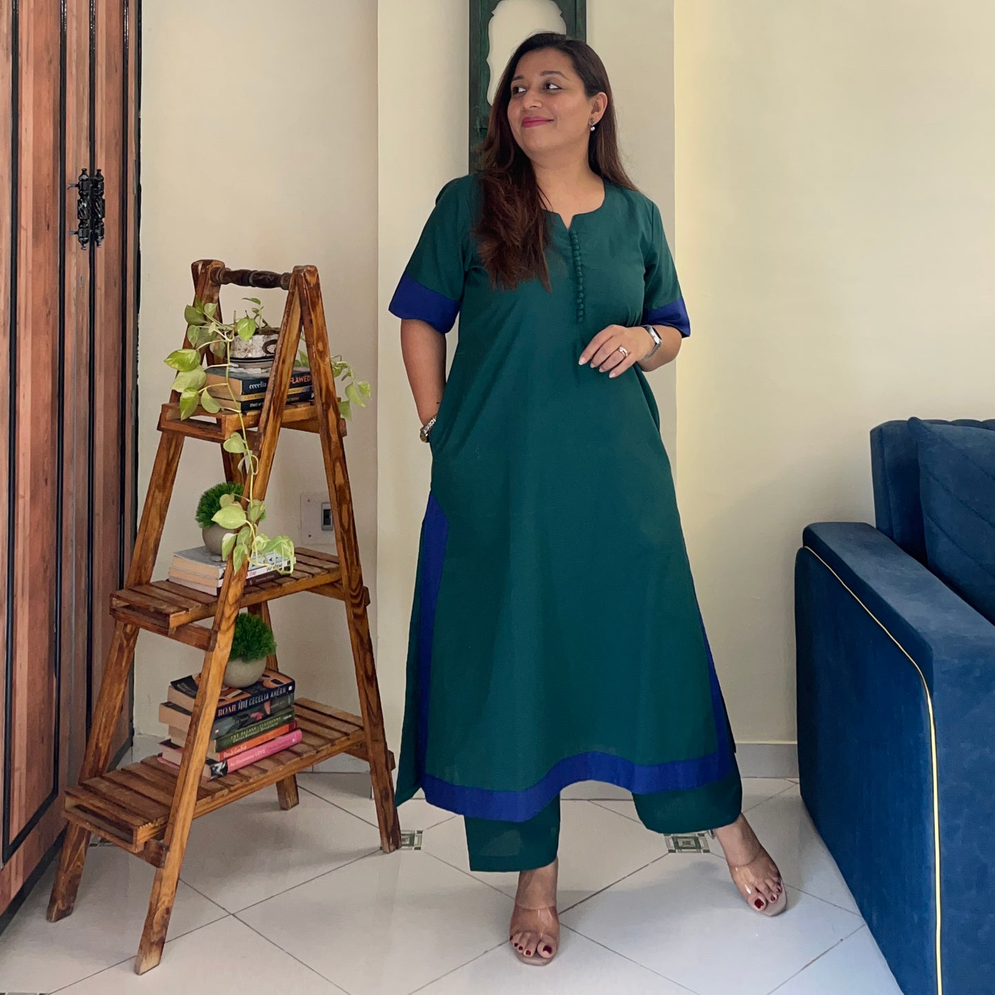 Mira Cotton Co-ord Set - Teal & Blue