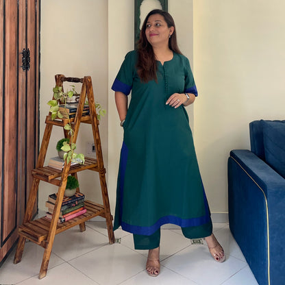 Mira Cotton Co-ord Set - Teal & Blue
