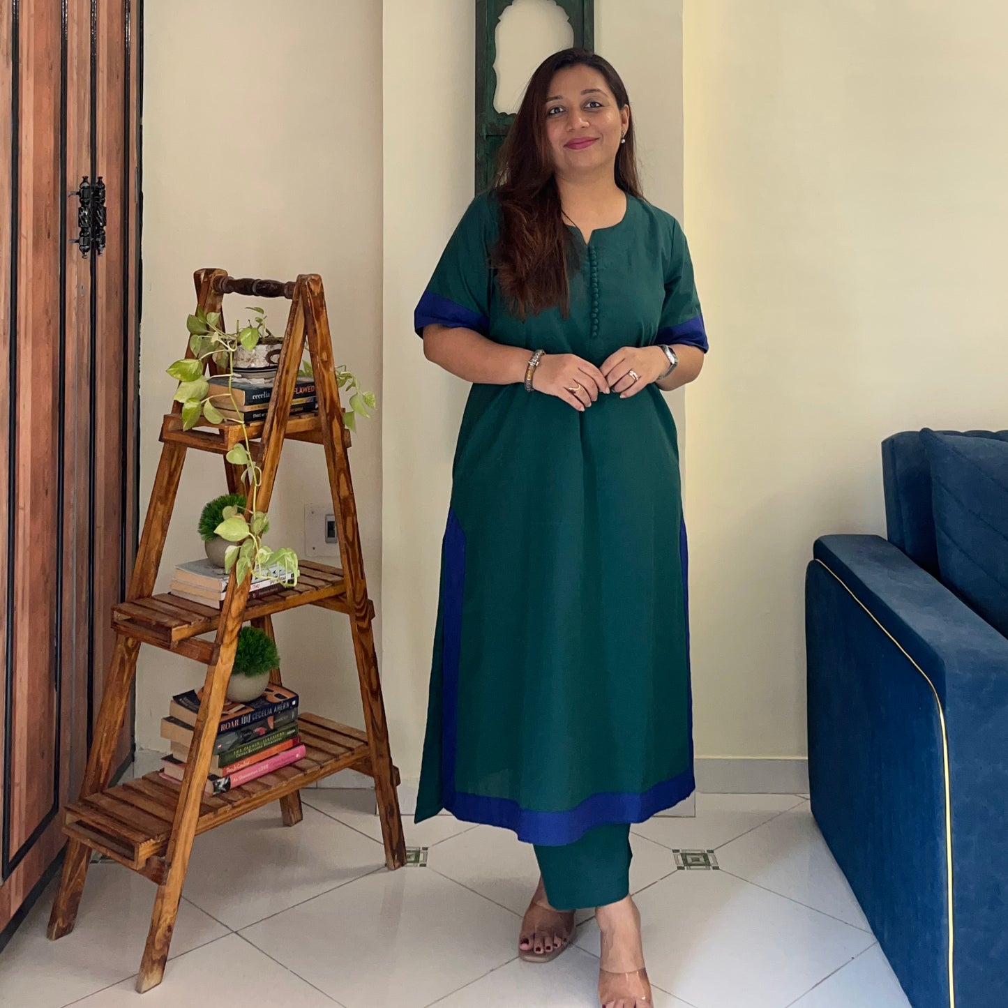 Mira Cotton Co-ord Set - Teal & Blue