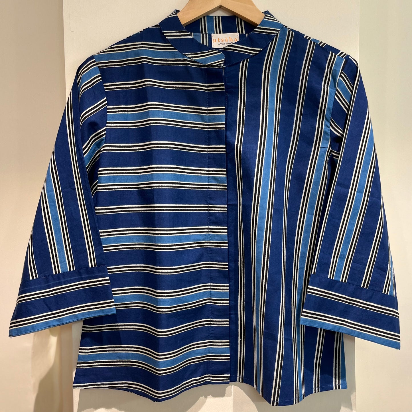 Stripes Handblock Printed Top - Blue
