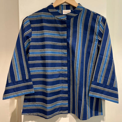 Stripes Handblock Printed Top - Blue
