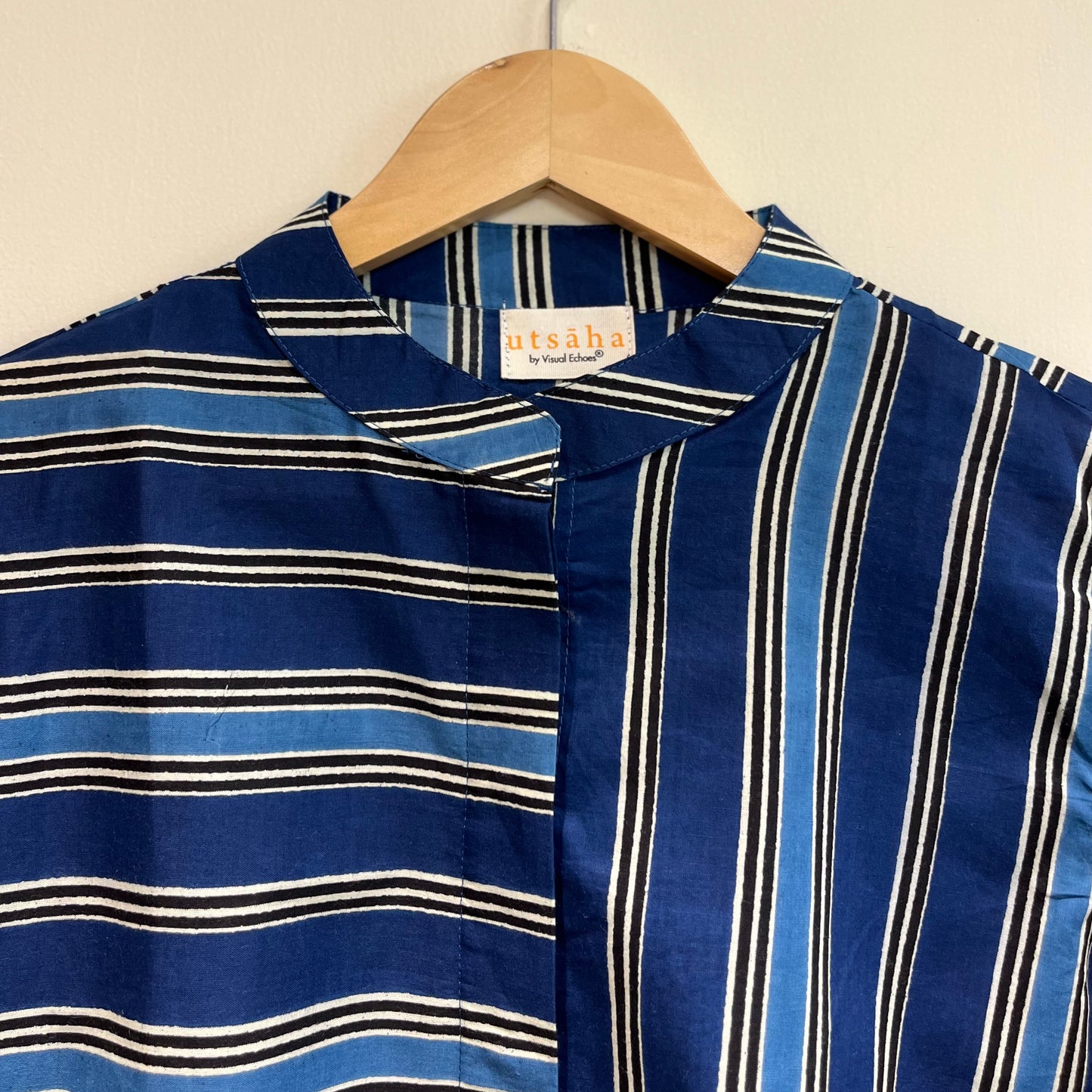 Stripes Handblock Printed Top - Blue