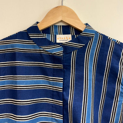 Stripes Handblock Printed Top - Blue