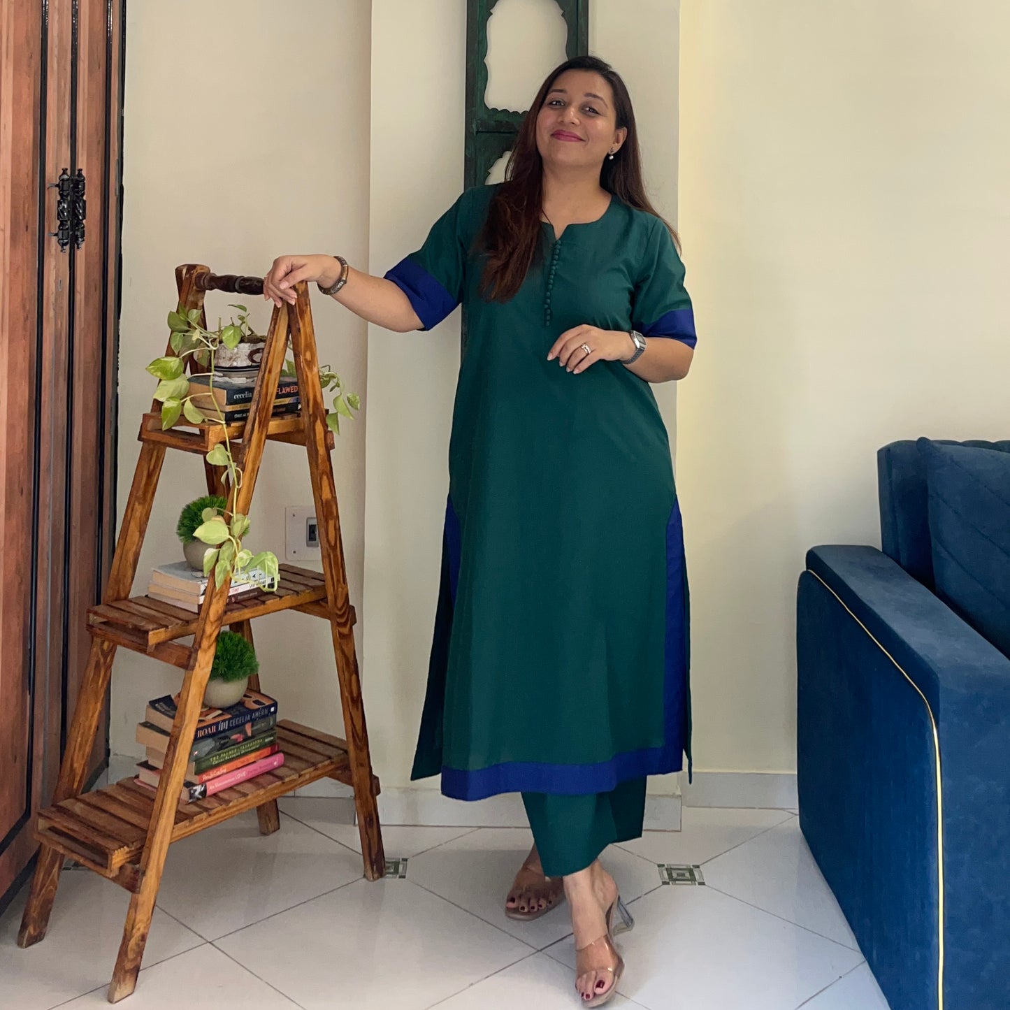Mira Cotton Co-ord Set - Teal & Blue