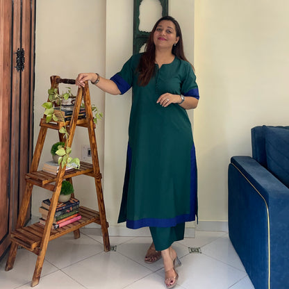 Mira Cotton Co-ord Set - Teal & Blue