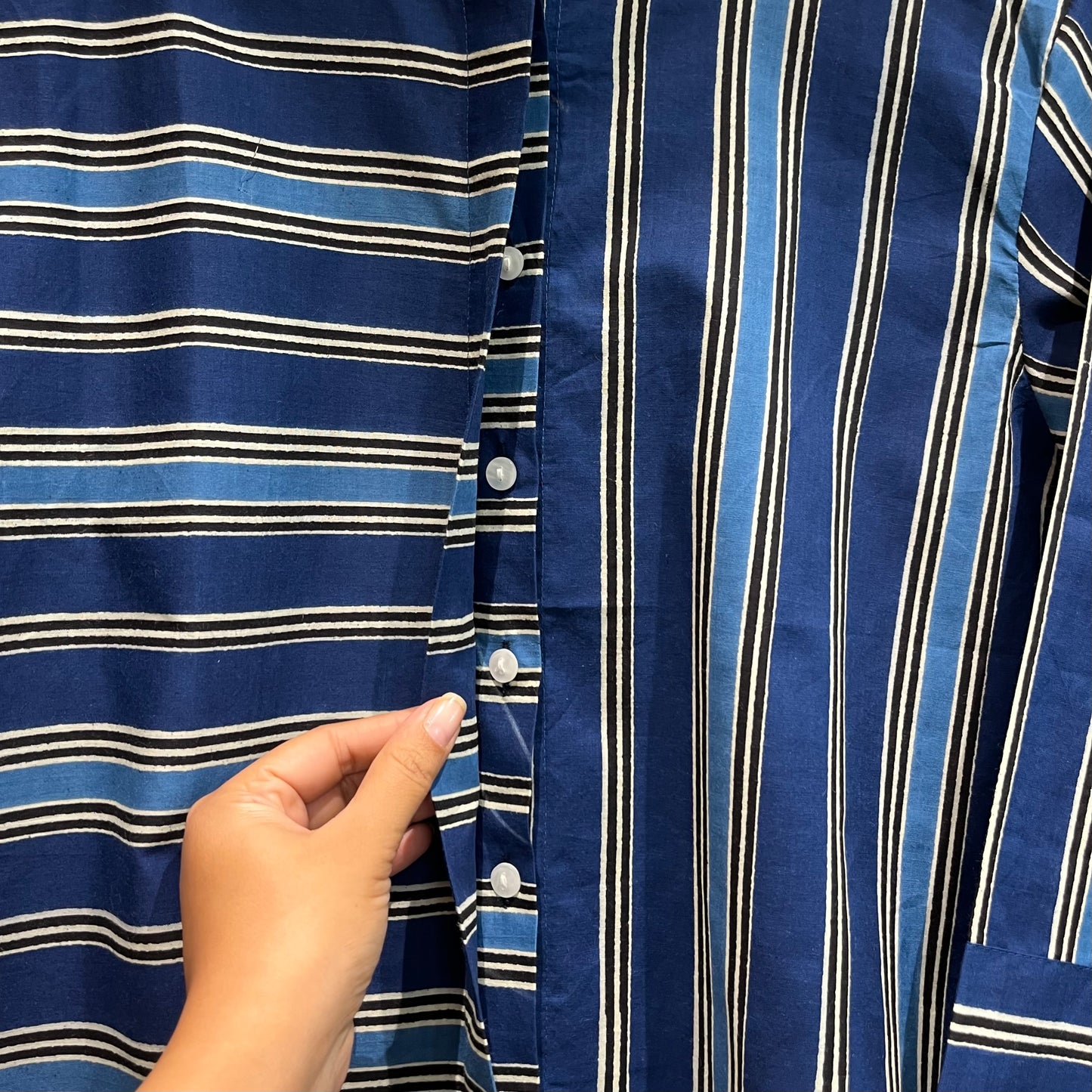 Stripes Handblock Printed Top - Blue