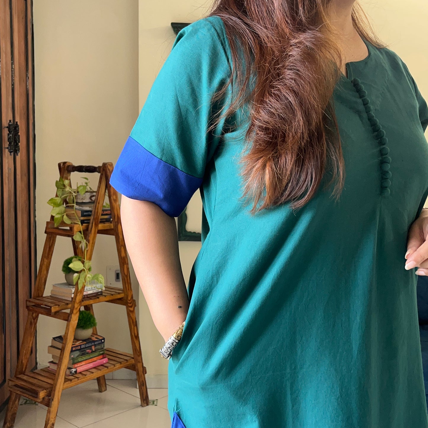 Mira Cotton Co-ord Set - Teal & Blue