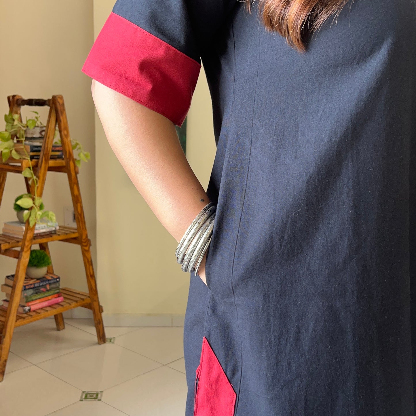 Mira Cotton Co-ord Set - Black & Maroon