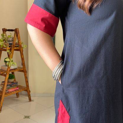 Mira Cotton Co-ord Set - Black & Maroon
